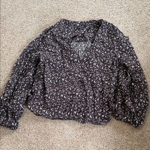Madewell Black Floral V-Neck Peasant Blouse